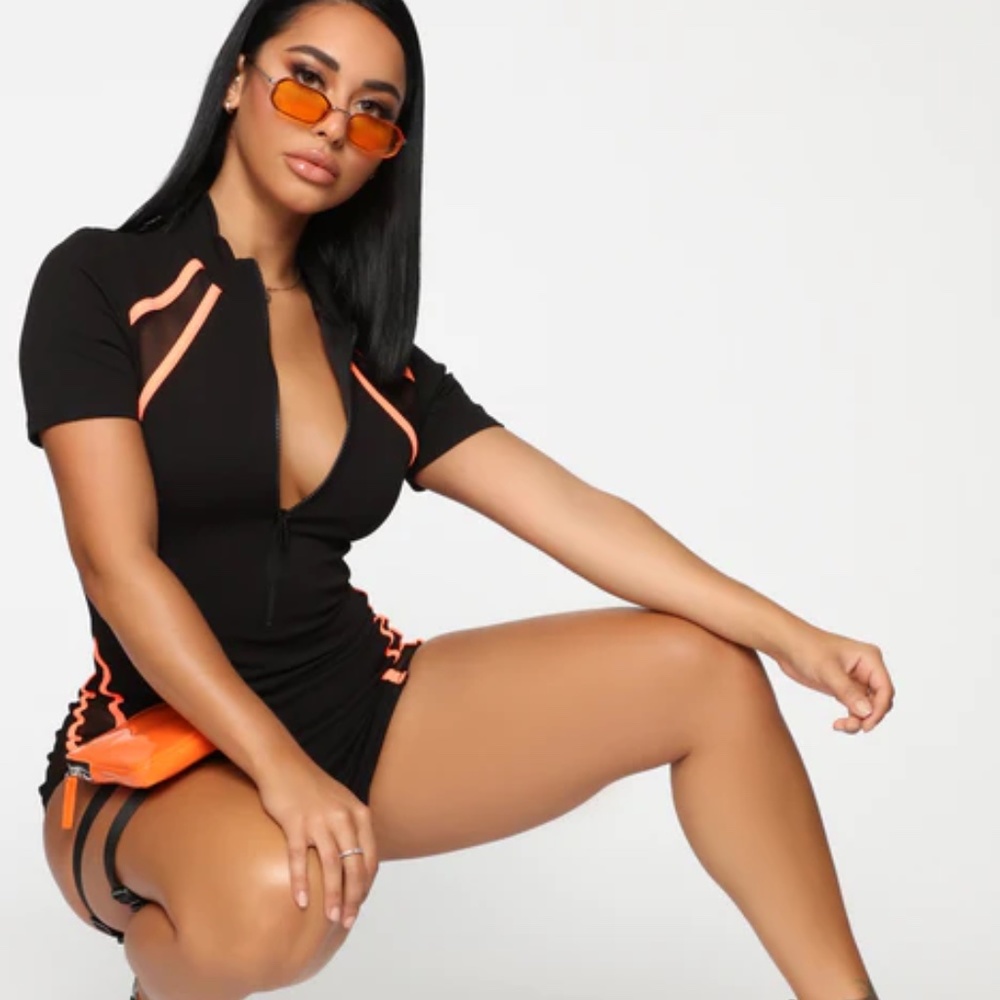 Fashion Nova Black and Orange Jumpsuit